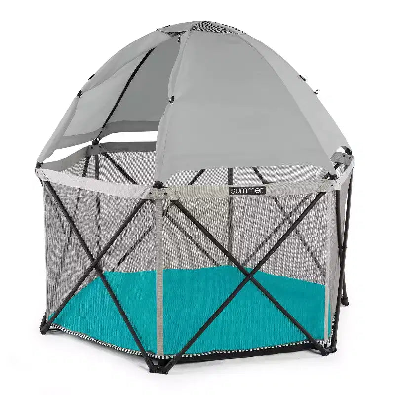 Summer Infant Pop 'n Play Sweet Life Edition Hex Playard - Aqua Sugar: Canopy, Carrying Bag, Steel Frame
