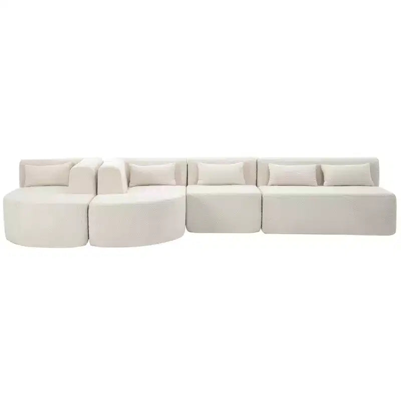 Divano Bouclé Beige/Nero/Blu/Rosa con Chaise Longue, 5 posti