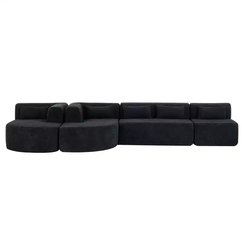 Divano Bouclé Beige/Nero/Blu/Rosa con Chaise Longue, 5 posti