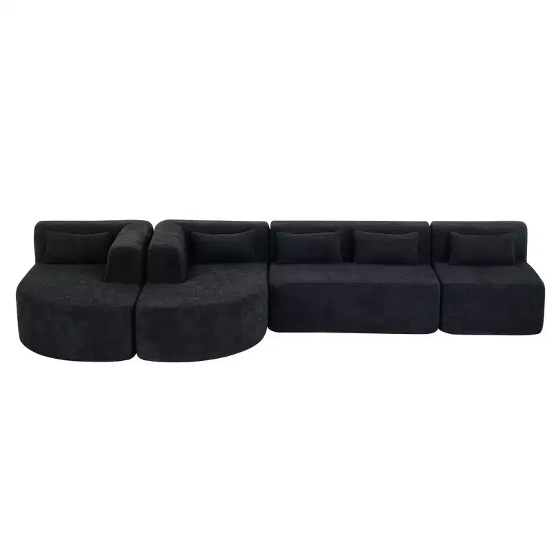 Divano Bouclé Beige/Nero/Blu/Rosa con Chaise Longue, 5 posti