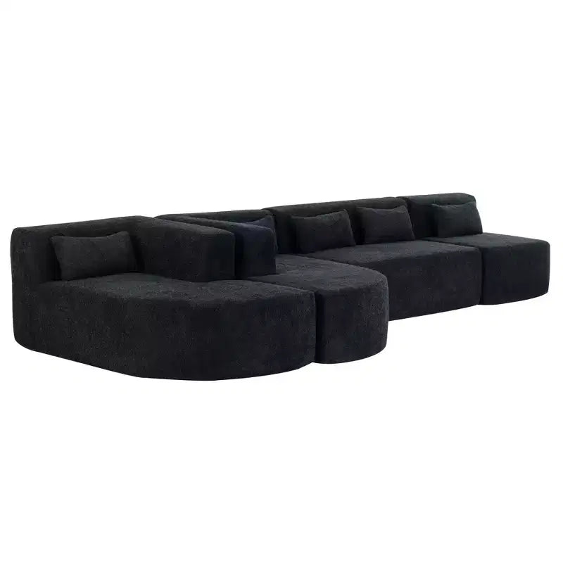 Divano Bouclé Beige/Nero/Blu/Rosa con Chaise Longue, 5 posti