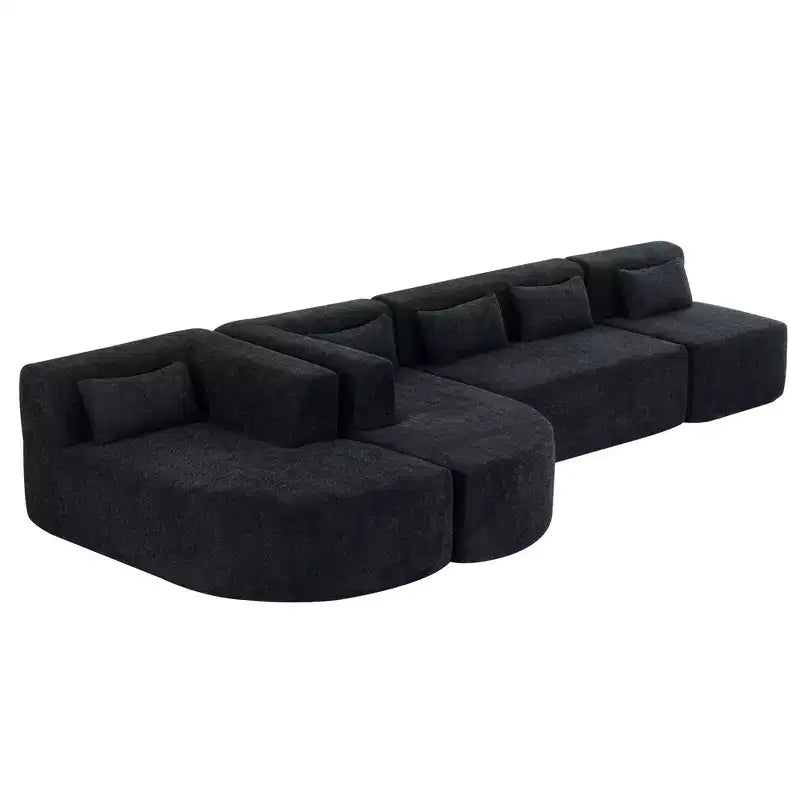 Divano Bouclé Beige/Nero/Blu/Rosa con Chaise Longue, 5 posti