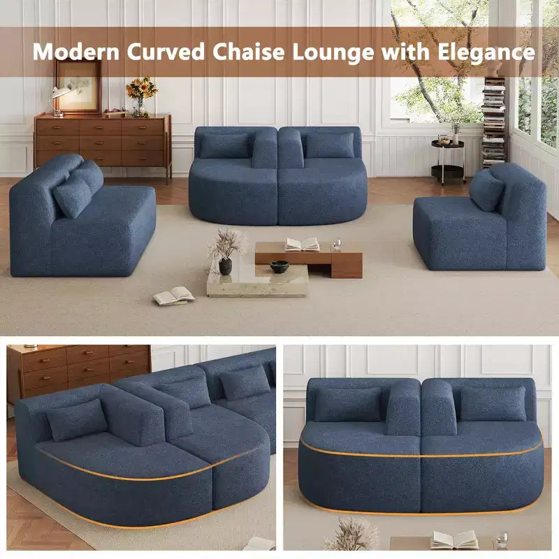 Divano Bouclé Beige/Nero/Blu/Rosa con Chaise Longue, 5 posti