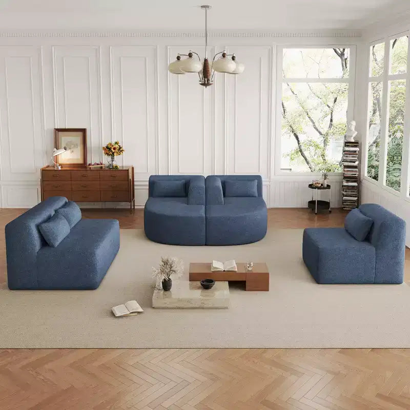 Divano Bouclé Beige/Nero/Blu/Rosa con Chaise Longue, 5 posti