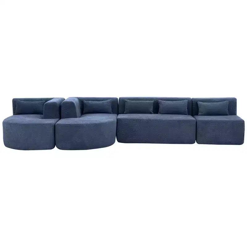 Divano Bouclé Beige/Nero/Blu/Rosa con Chaise Longue, 5 posti