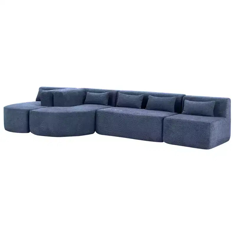 Divano Bouclé Beige/Nero/Blu/Rosa con Chaise Longue, 5 posti