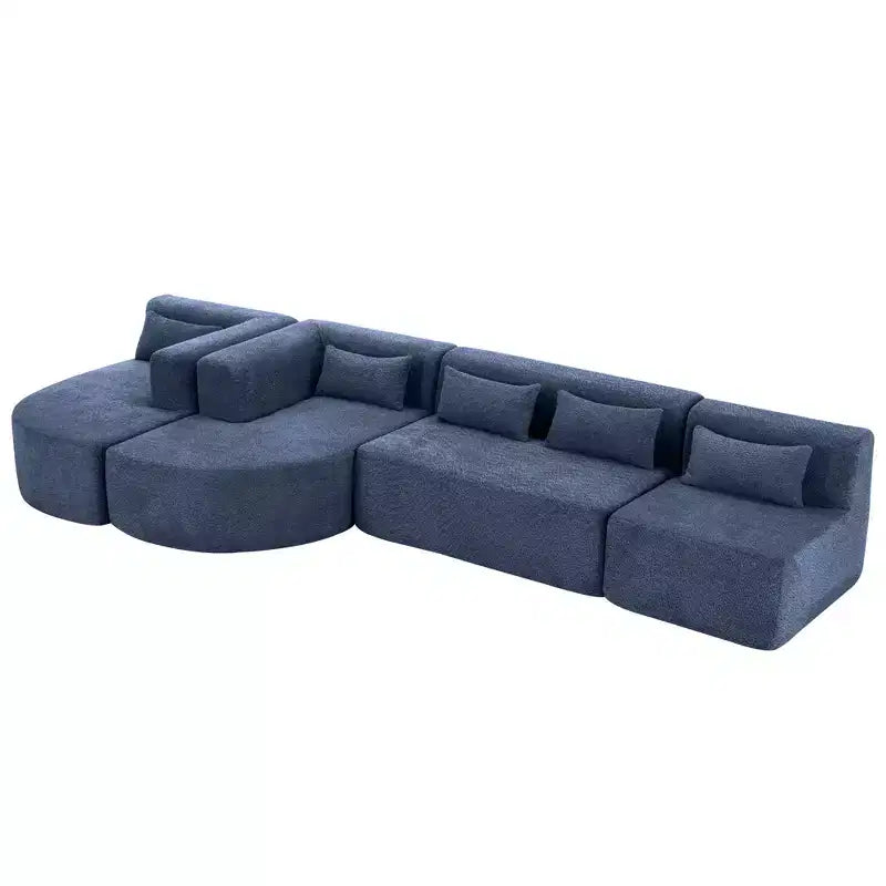 Divano Bouclé Beige/Nero/Blu/Rosa con Chaise Longue, 5 posti