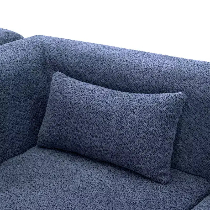 Divano Bouclé Beige/Nero/Blu/Rosa con Chaise Longue, 5 posti