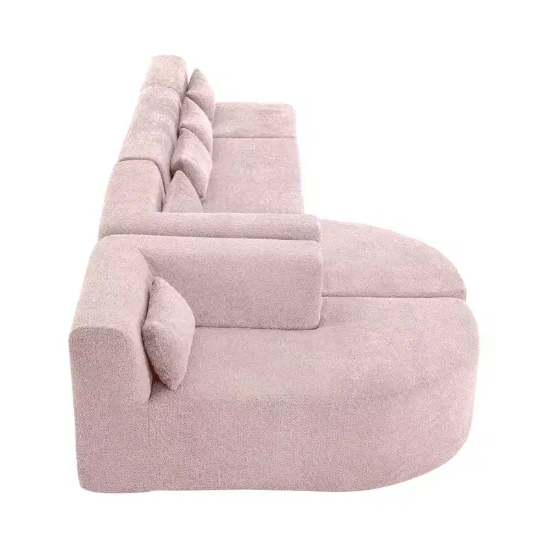 Divano Bouclé Beige/Nero/Blu/Rosa con Chaise Longue, 5 posti