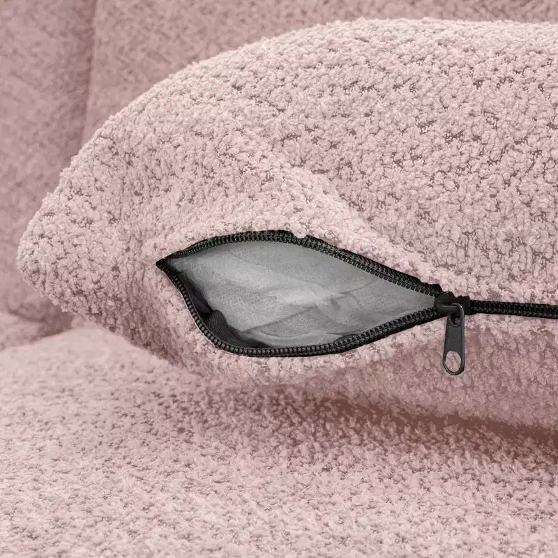Divano Bouclé Beige/Nero/Blu/Rosa con Chaise Longue, 5 posti