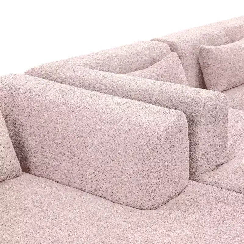 Divano Bouclé Beige/Nero/Blu/Rosa con Chaise Longue, 5 posti