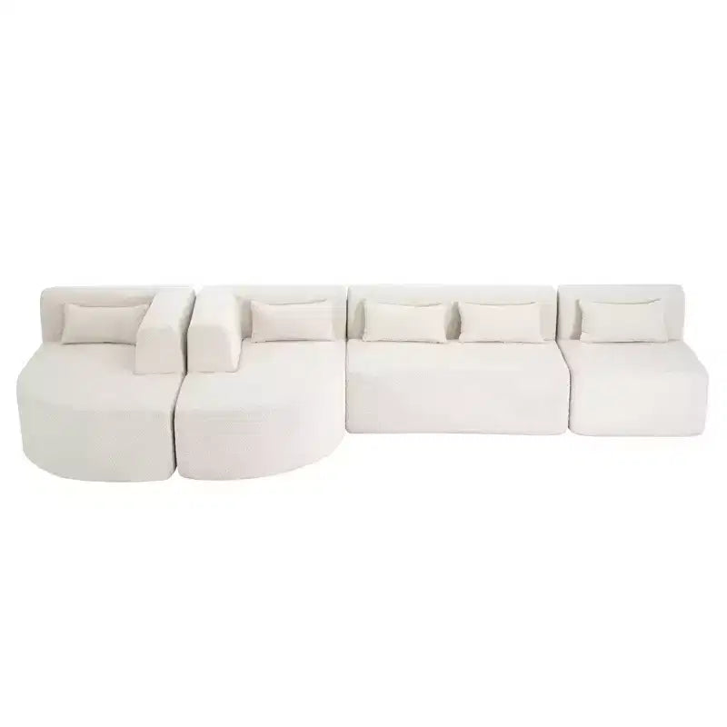 Divano Bouclé Beige/Nero/Blu/Rosa con Chaise Longue, 5 posti