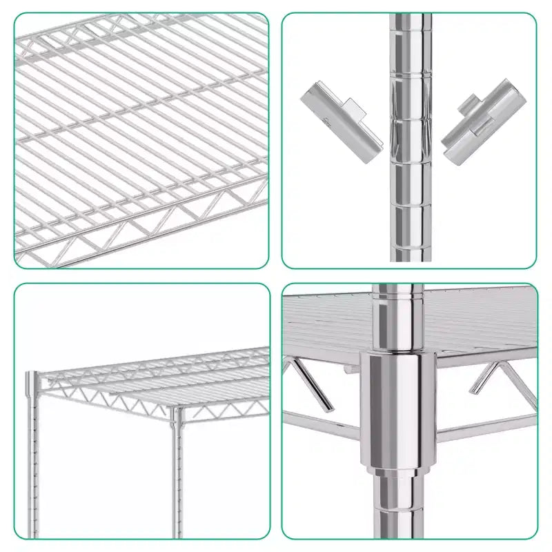 Scaffale a 4 Ripiani in Filo Metallico Argentato con Ruote (Montaggio da 1 Persona)