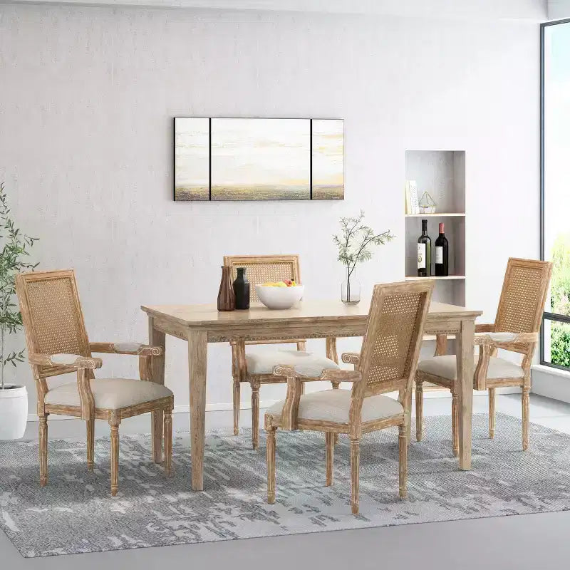 GDFStudio Zentner French Country Wood and Cane Upholstered Dining Chairs (Set of 4)