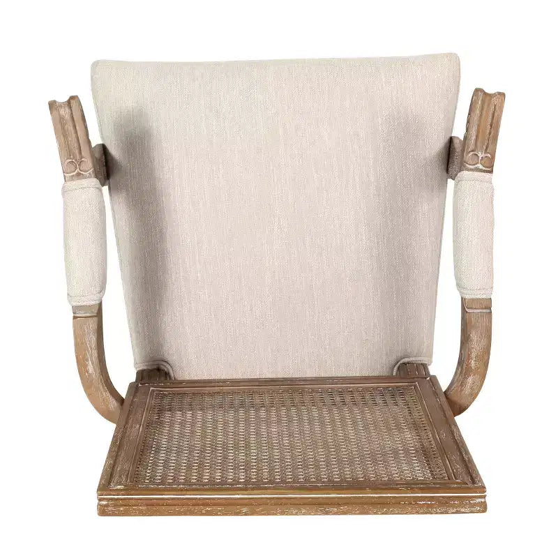 Sedia da pranzo imbottita con braccioli, stile rustico francese, beige/noce, set da 4
