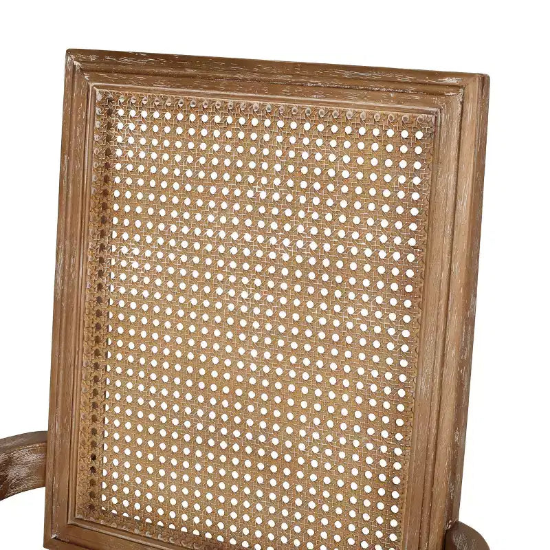 Sedia da pranzo imbottita con braccioli, stile rustico francese, beige/noce, set da 4