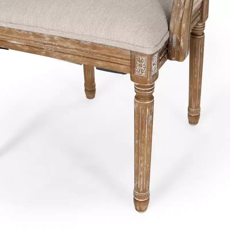 Sedia da pranzo imbottita con braccioli, stile rustico francese, beige/noce, set da 4