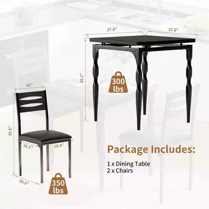 Set da pranzo da 2 pezzi nero/marrone con gambe a spirale