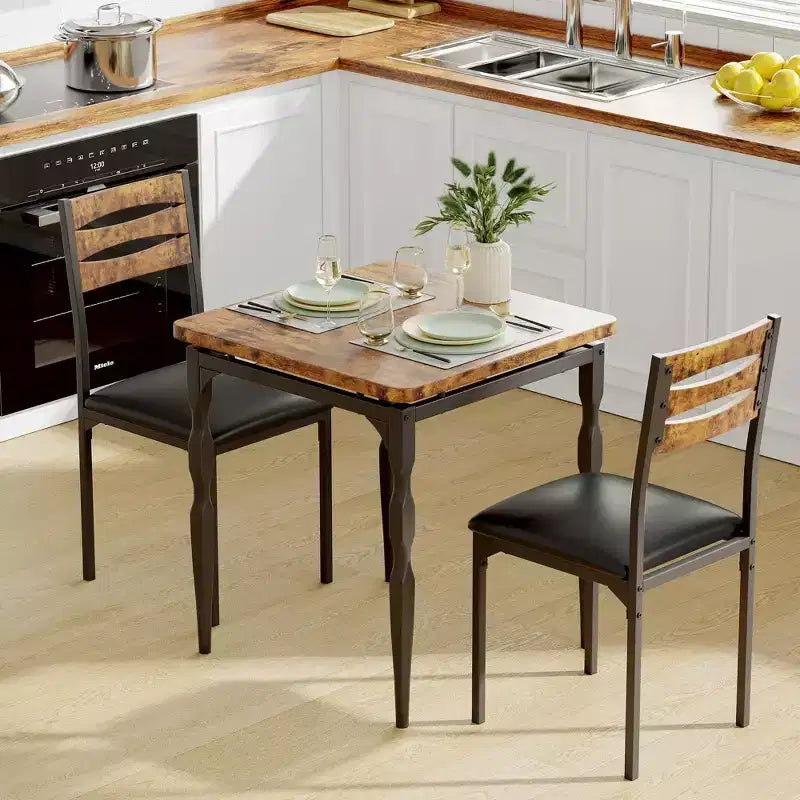 Set da pranzo da 2 pezzi nero/marrone con gambe a spirale