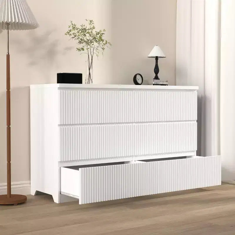 Cassettiera moderna bianca a 6 cassetti, senza maniglie, per utente singolo