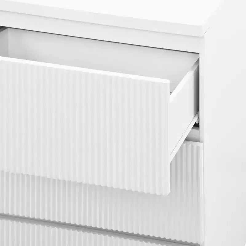 Cassettiera moderna bianca a 6 cassetti, senza maniglie, per utente singolo