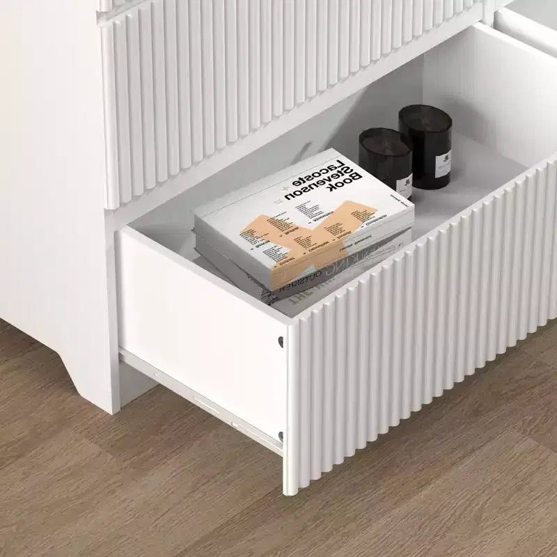 Cassettiera moderna bianca a 6 cassetti, senza maniglie, per utente singolo
