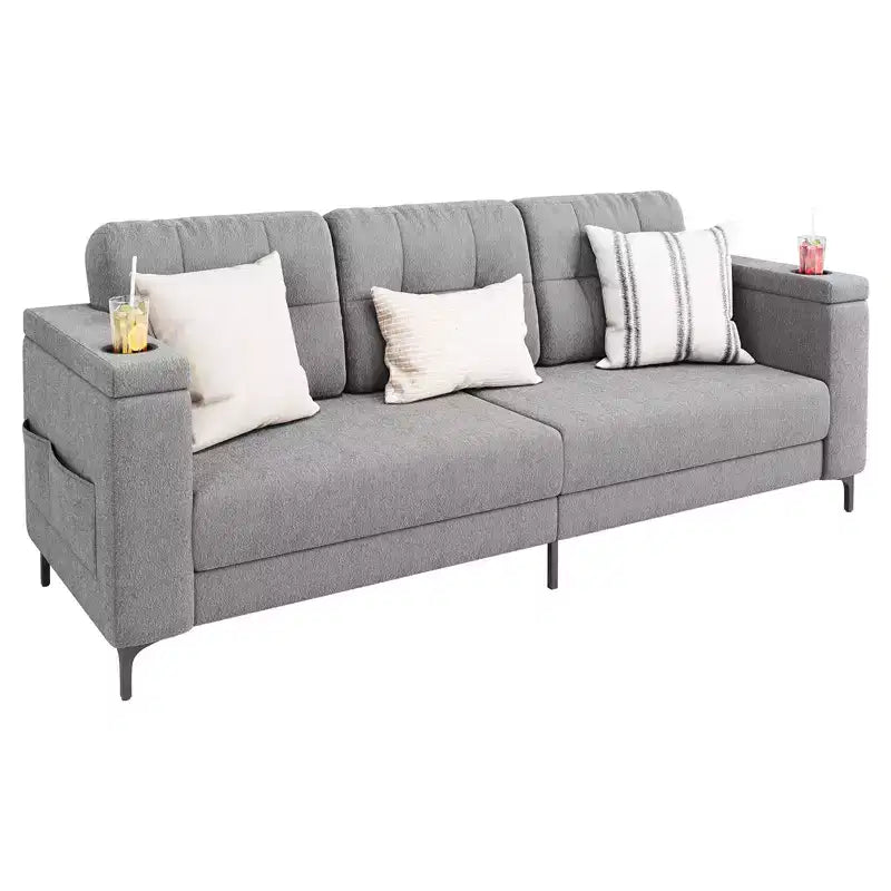 Divano a 3 posti da 213 cm | Grigio scuro / Grigio chiaro / Bianco neve | Rivestimento in velluto