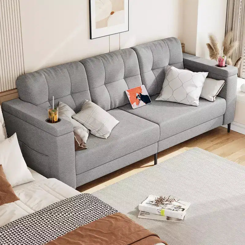 Divano a 3 posti da 213 cm | Grigio scuro / Grigio chiaro / Bianco neve | Rivestimento in velluto