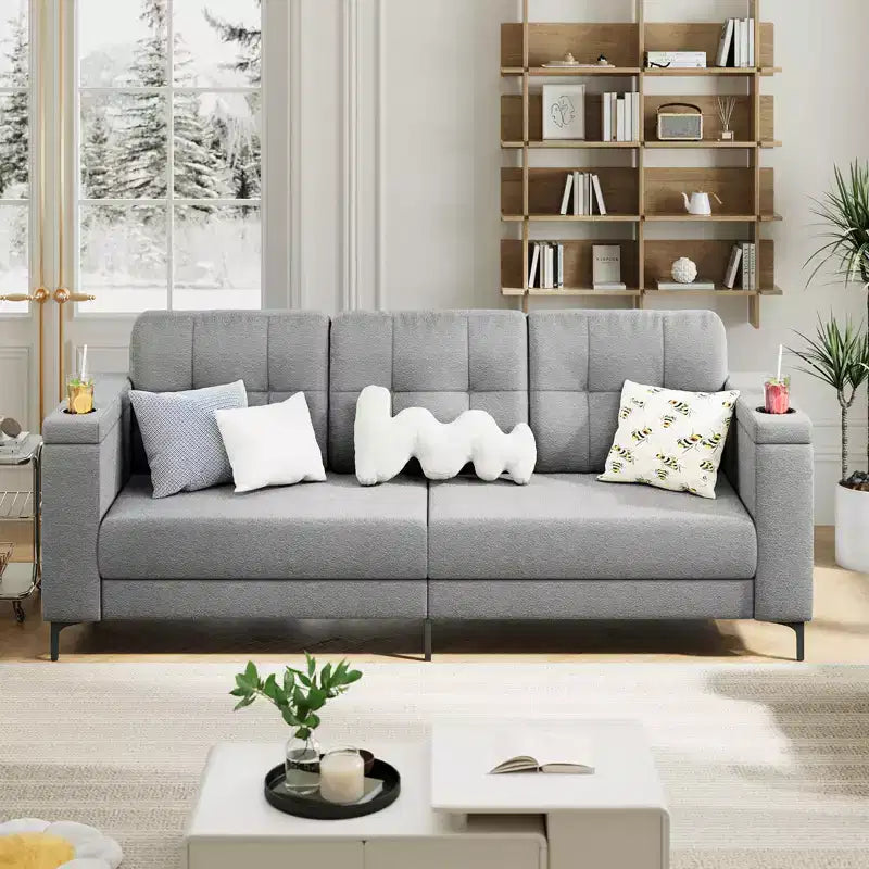 Divano a 3 posti da 213 cm | Grigio scuro / Grigio chiaro / Bianco neve | Rivestimento in velluto
