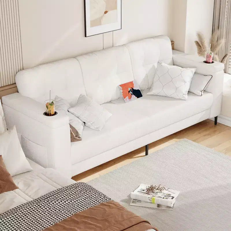 Divano a 3 posti da 213 cm | Grigio scuro / Grigio chiaro / Bianco neve | Rivestimento in velluto