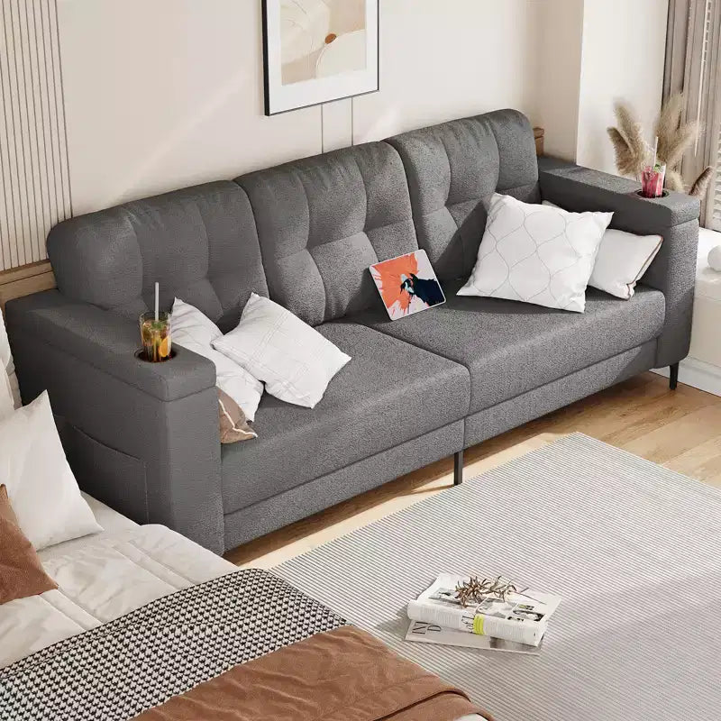 Divano a 3 posti da 213 cm | Grigio scuro / Grigio chiaro / Bianco neve | Rivestimento in velluto