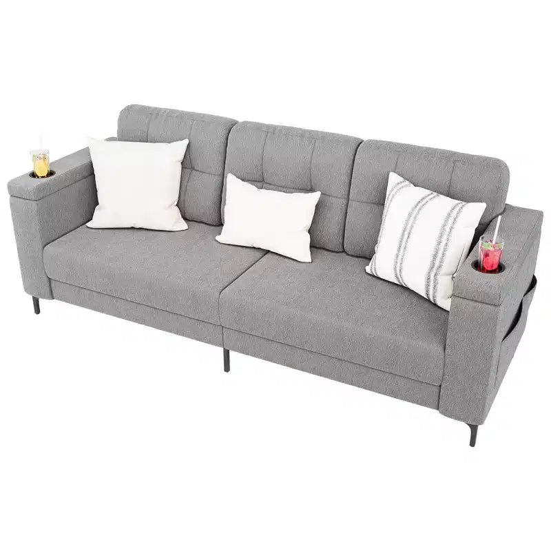 Divano a 3 posti da 213 cm | Grigio scuro / Grigio chiaro / Bianco neve | Rivestimento in velluto