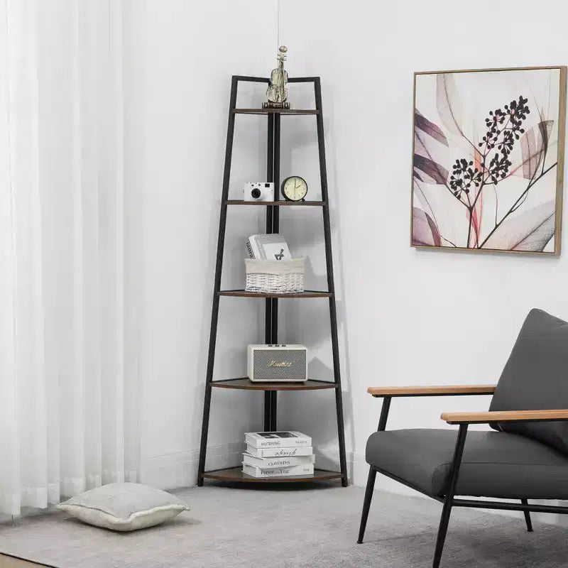 Scaffale ad angolo a 5 ripiani, marrone espresso, montaggio da 1 persona, 18,1"×18,1"×70"