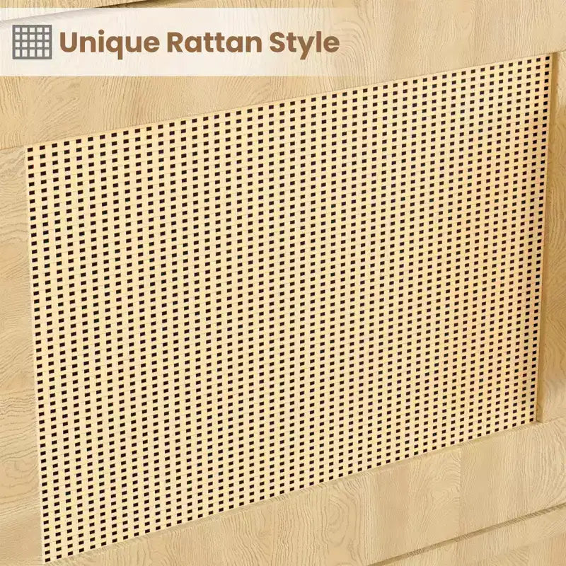 Libreria a 5 Ripiani con Ante in Rattan – Nero/Legno, Aperta e Chiusa, Montaggio in 1 Persona