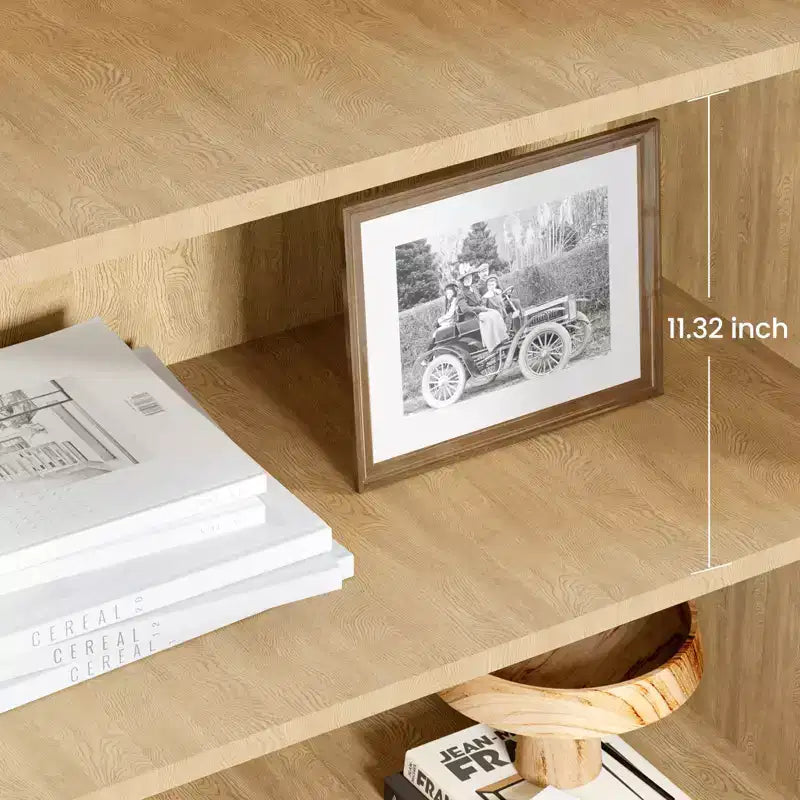 Libreria a 5 Ripiani con Ante in Rattan – Nero/Legno, Aperta e Chiusa, Montaggio in 1 Persona