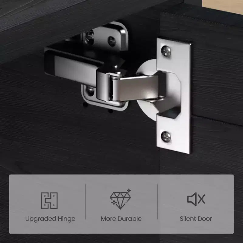 Libreria a 5 Ripiani con Ante in Rattan – Nero/Legno, Aperta e Chiusa, Montaggio in 1 Persona