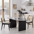 PexFix 67 x 33.5 Solid Wood Oval Dining Table Modern Kitchen Table Farmhouse Style with Solid Wave Legs for Living Room Kitchen Home Office Black