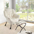 Poltrona Lounge in Peluche Grigio Scuro e Ottomana, 1 Posto