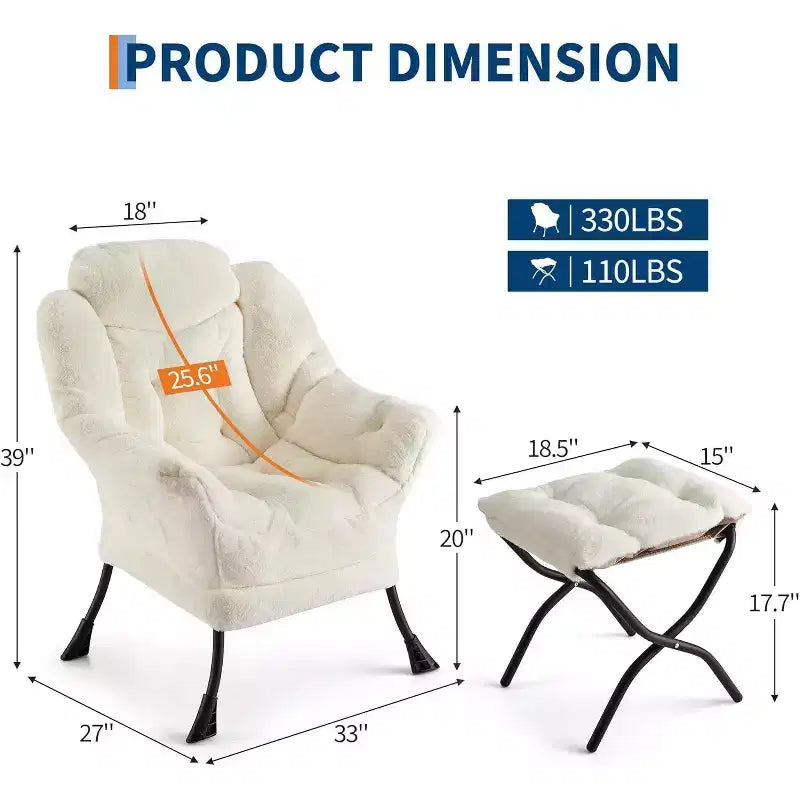 Poltrona Lounge in Peluche Grigio Scuro e Ottomana, 1 Posto