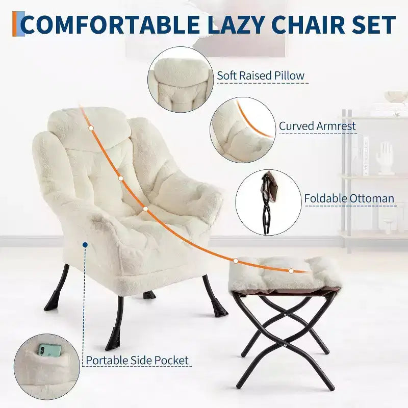 Poltrona Lounge in Peluche Grigio Scuro e Ottomana, 1 Posto