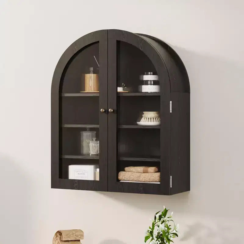 CuisinSmart Arched Wall Cabinet with Glass Doors & Adjustable Shelves, Wall Mounted Storage Cabinet for Bathroom Kitchen Laundry Room