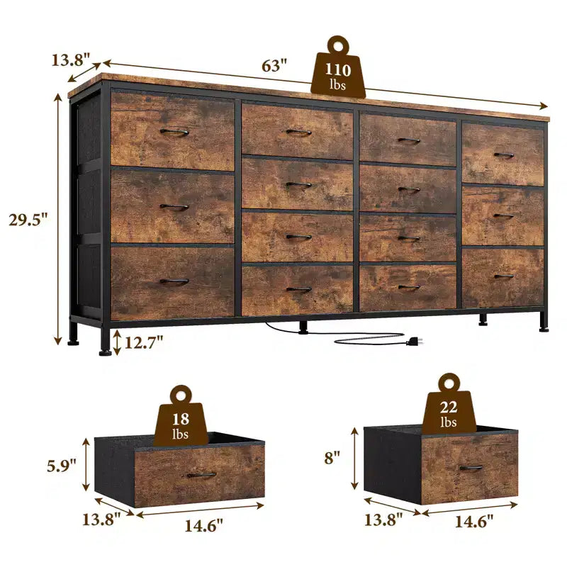 Mobile TV con cassetti in tessuto da 141 cm e 14 cassetti – Rosa / Tigrato / Pelle bianca – Adatto a TV fino a 190 cm – 1 Persona
