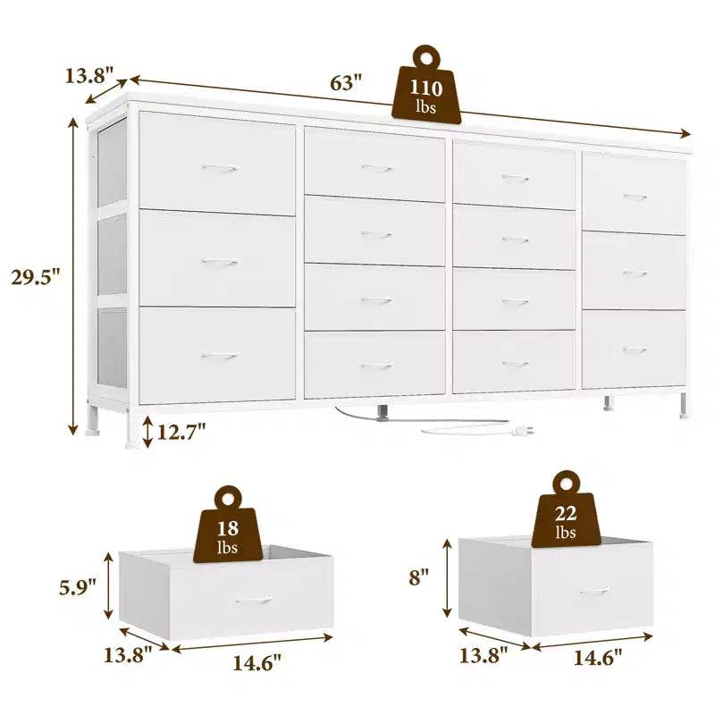Mobile TV con cassetti in tessuto da 141 cm e 14 cassetti – Rosa / Tigrato / Pelle bianca – Adatto a TV fino a 190 cm – 1 Persona