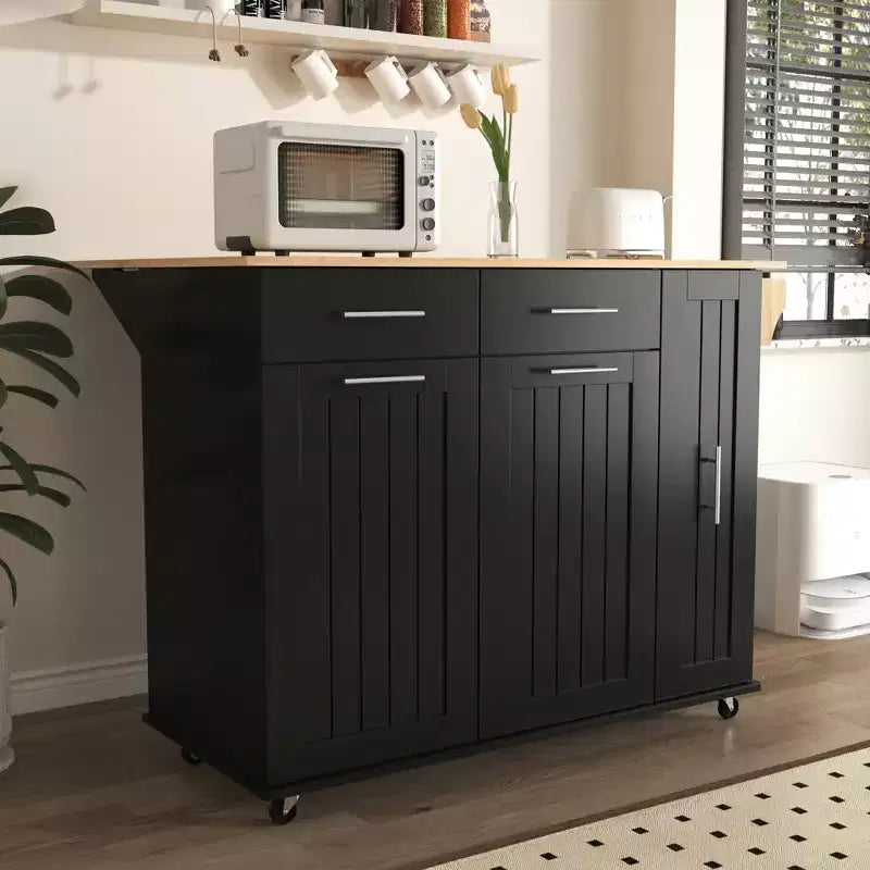 MAYEERTY Kitchen Island With Drop Leaf 3 Tier Pull Out Cabinet Orangizer Rolling Kitchen Cart on Wheels with Towel Rack 2 Drawers Black