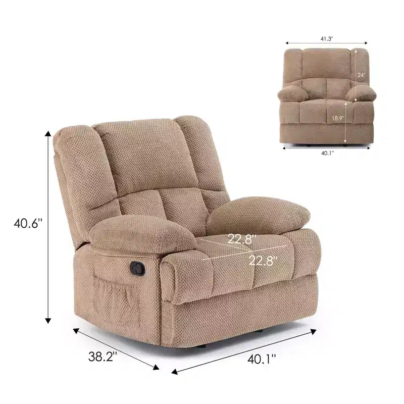 Poltrona reclinabile a dondolo oversize color cammello, monoposto
