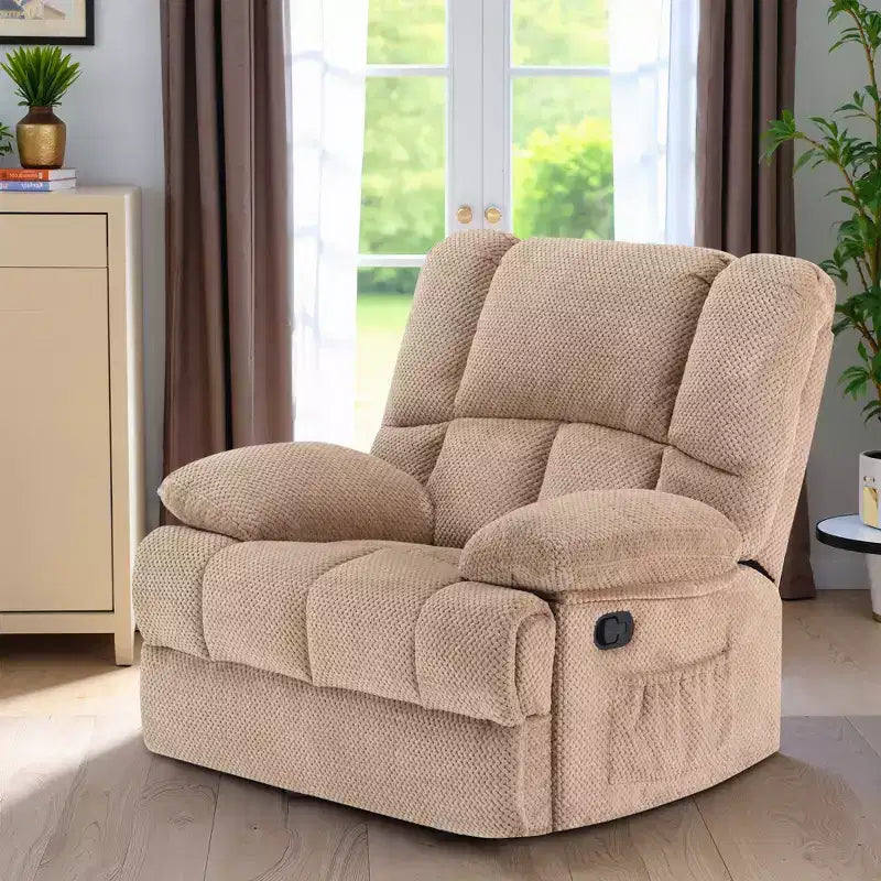 Poltrona reclinabile a dondolo oversize color cammello, monoposto