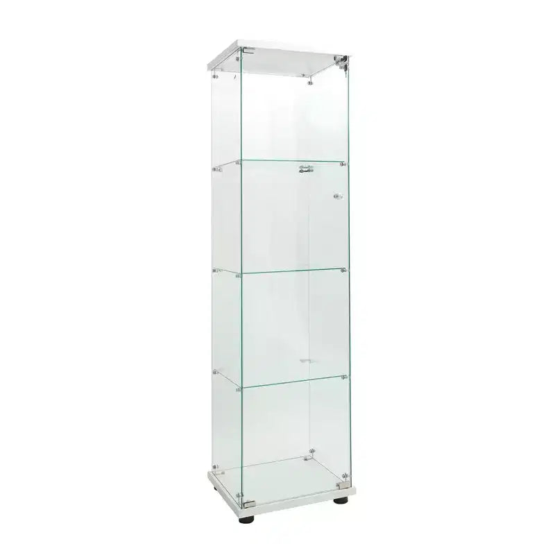 Vetrina in vetro con LED bianchi, 4 ripiani, a colonna, montaggio a 1 persona