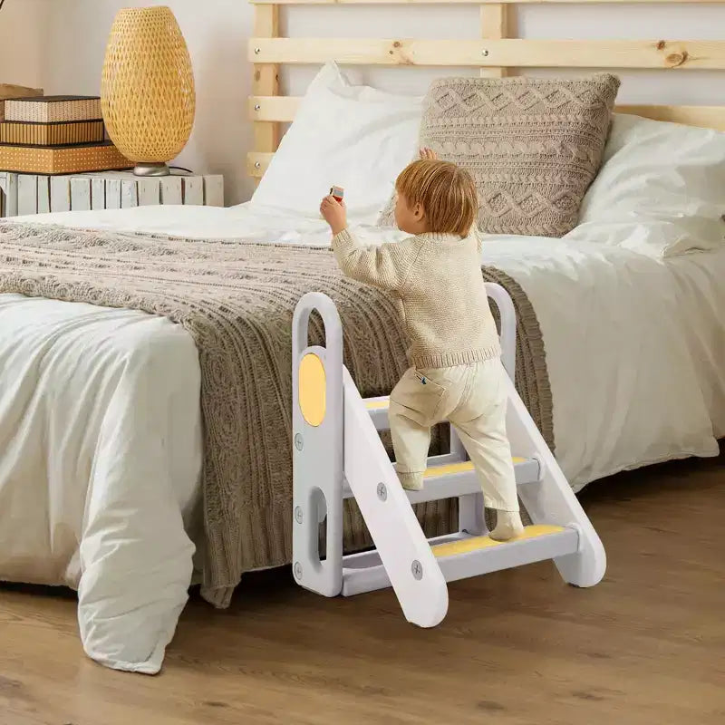 Sgabello pieghevole a 3 gradini per bambini con maniglie e cuscinetti antiscivolo, grigio/giallo, per 1 bambino