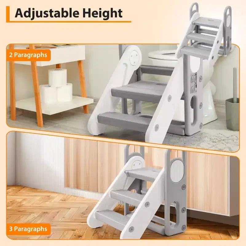 Sgabello pieghevole a 3 gradini per bambini con maniglie e cuscinetti antiscivolo, grigio/giallo, per 1 bambino