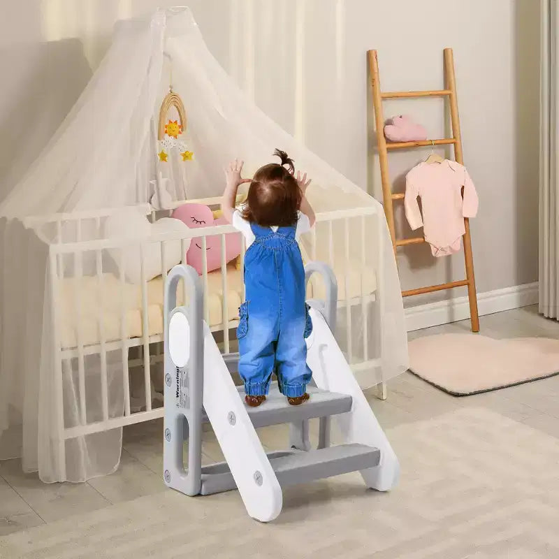 Sgabello pieghevole a 3 gradini per bambini con maniglie e cuscinetti antiscivolo, grigio/giallo, per 1 bambino